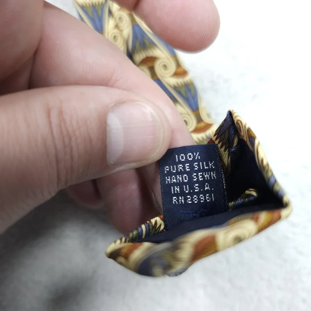 VINTAGE Burberrys Tie Mens Silk Blue Gold Geometric Pattern Egyptian 90s USA